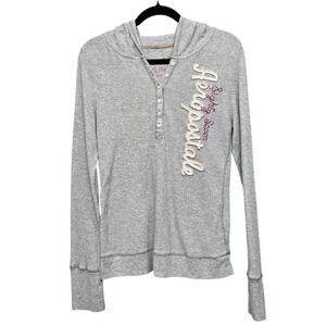 Y2K Aeropostale Hooded Henley Top XL Ribbed‎ Long Sleeve Bella Swan Spell Out